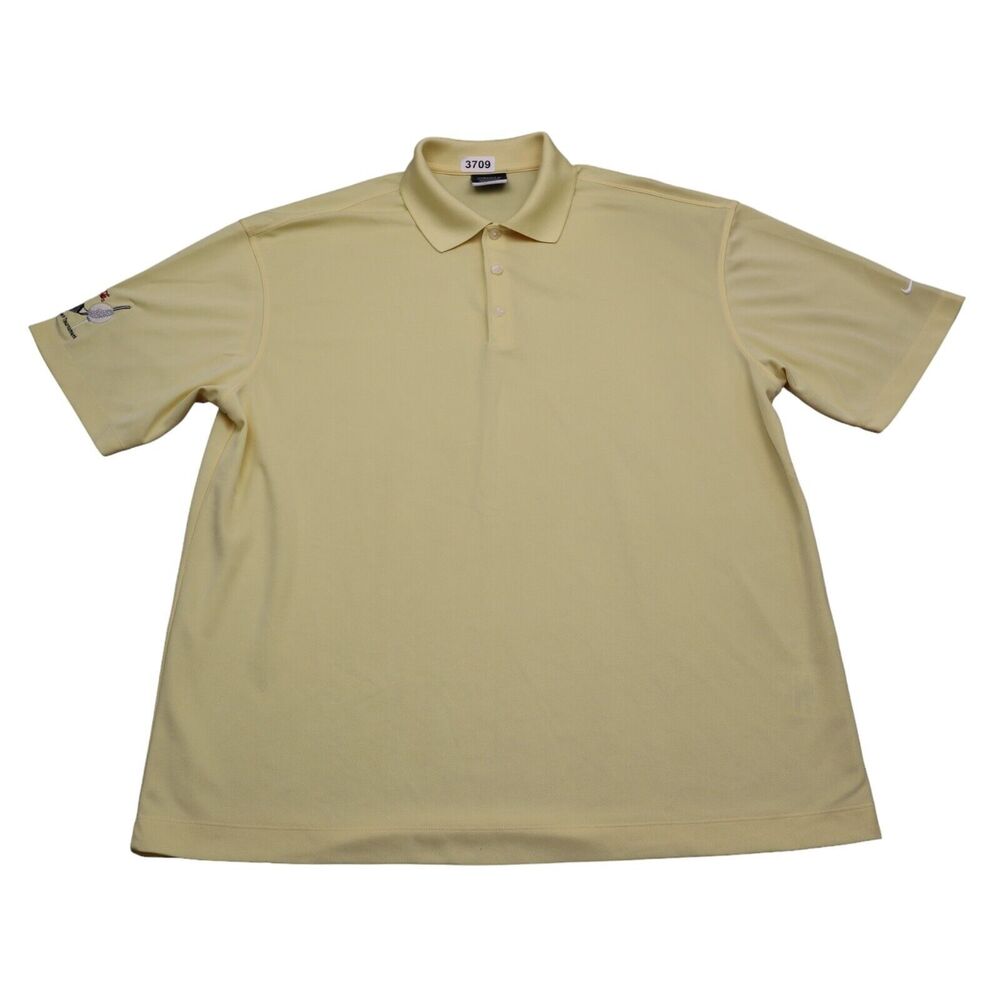 Nike Shirt Mens Large Yellow Polo Golf Dri Fit Lightweight Golfer Casual logo